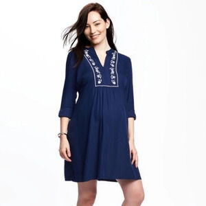 OLD‎ NAVY Blue Embroidered Maternity Dress Small